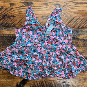 LOFT Floral V-Neck Blouse - Pink and Blue